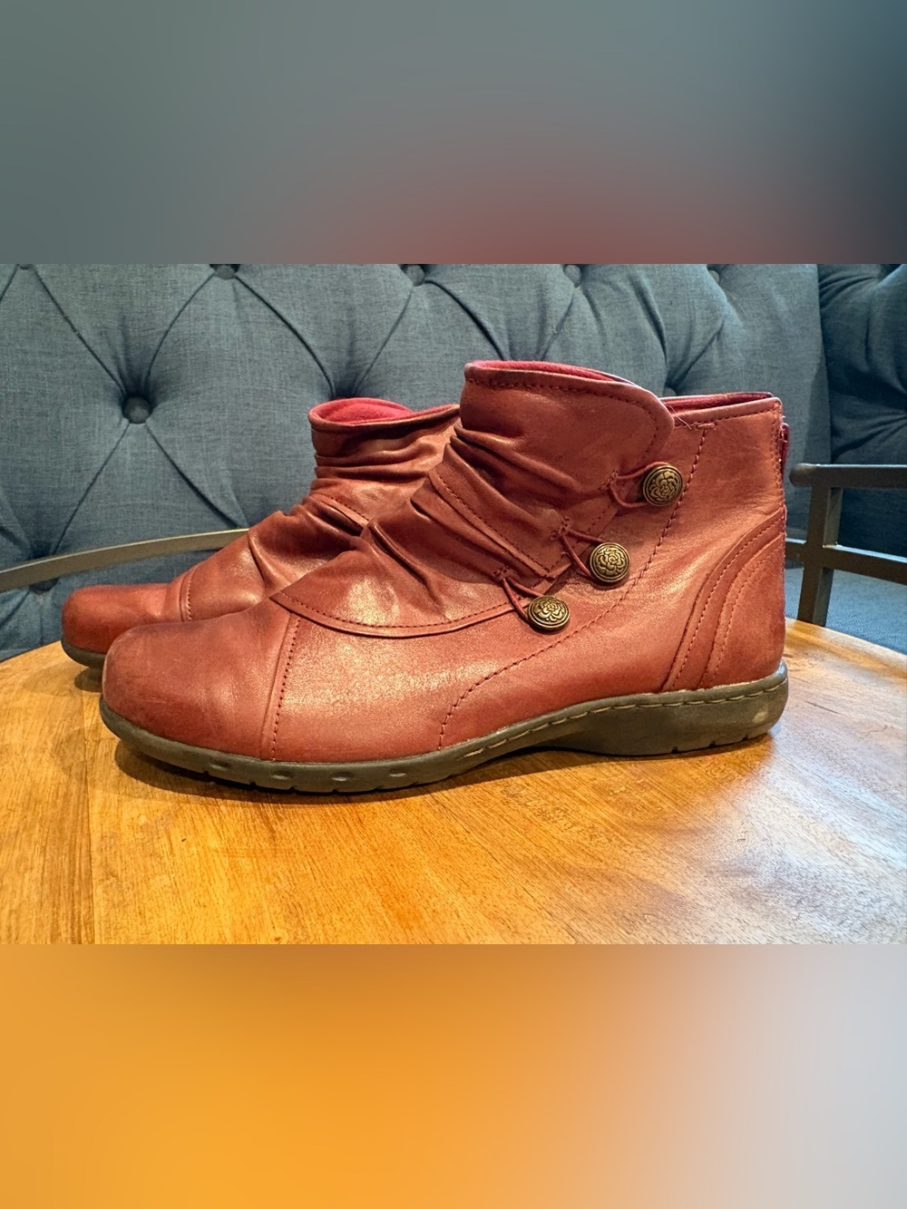 Rockport Burgundy Ankle Booties with Decorative Buttons